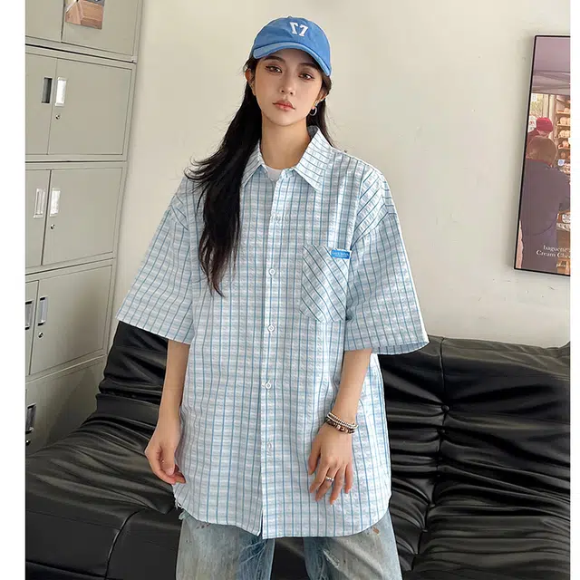 水中花 薄款时尚百搭简约潮流宽松短袖衬衫 女款