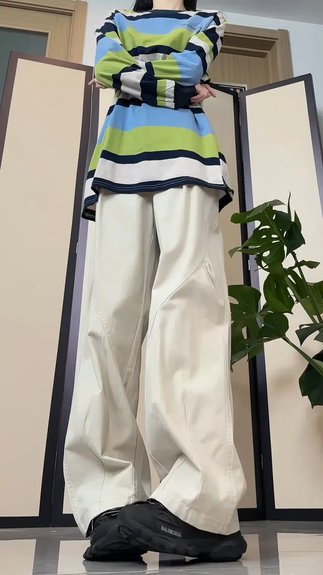 水中花 高街风格解构褶皱裤子潮牌女显瘦显高干伞兵裤直筒美式工装长裤休闲裤 女款
