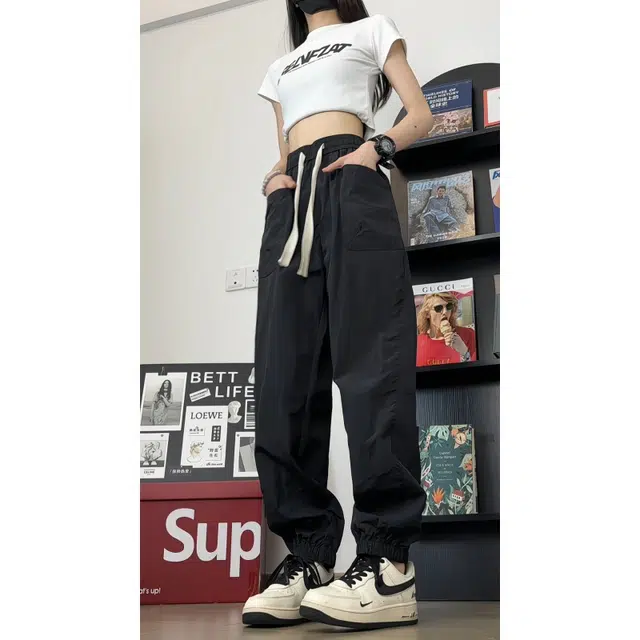 水中花 美式速干工装裤女夏冰丝裤子青少年九分运动裤百搭简约束脚休闲裤 女款
