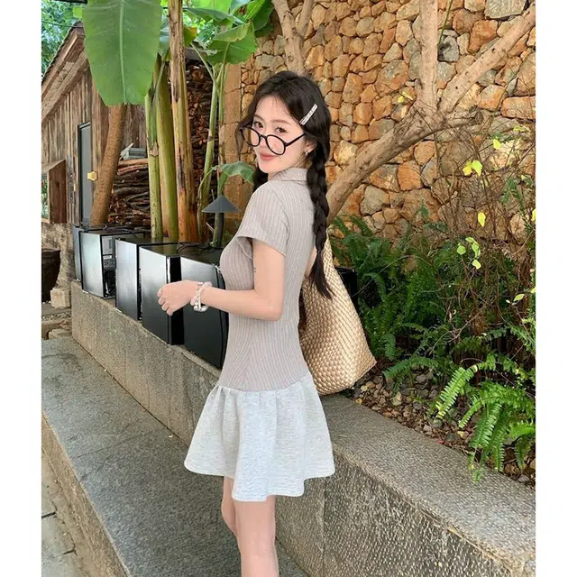 水中花 通勤休闲简约舒适百搭短袖连衣裙 女款