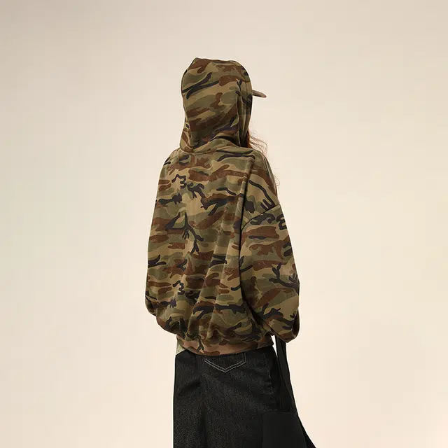 水中花 美式复古高街宽松休闲长袖迷彩户外工装开衫嘻哈外套舒适百搭时尚设计感街头潮酷高级感慵懒风气质连帽卫衣  男女同款