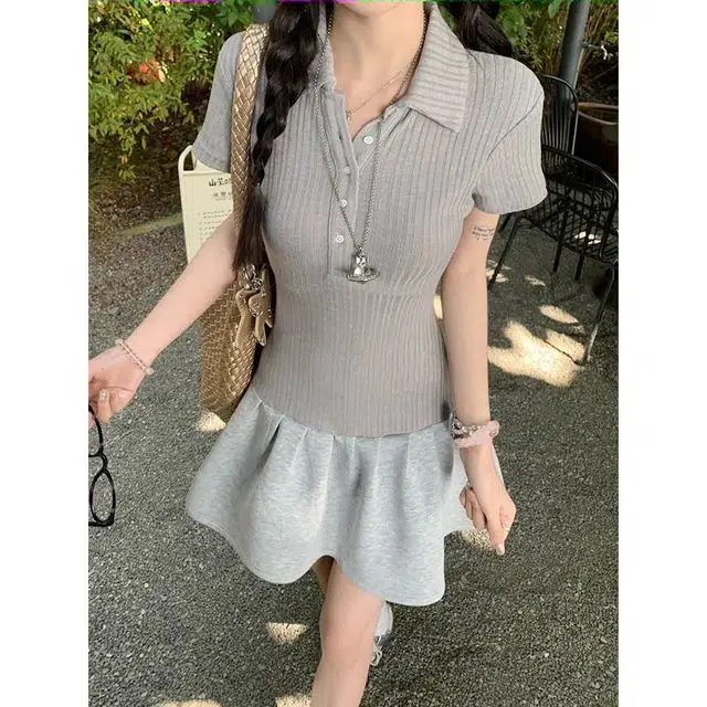 水中花 通勤休闲简约舒适百搭短袖连衣裙 女款