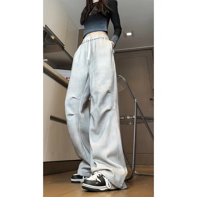 水中花 纯色宽松适中中腰系带休闲裤 女款