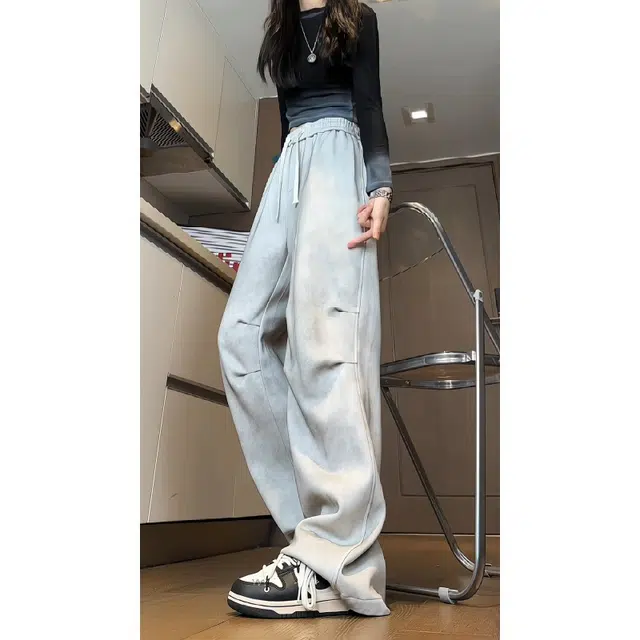 水中花 纯色宽松适中中腰系带休闲裤 女款
