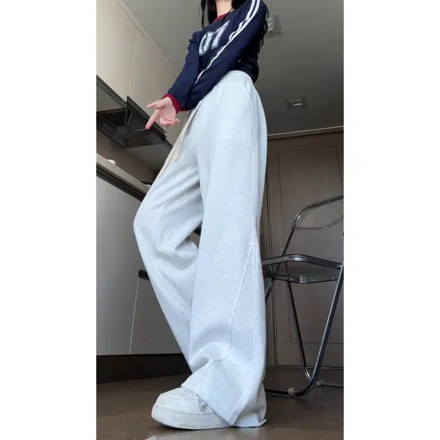 水中花 纯色适中中腰宽松系带休闲裤 女款