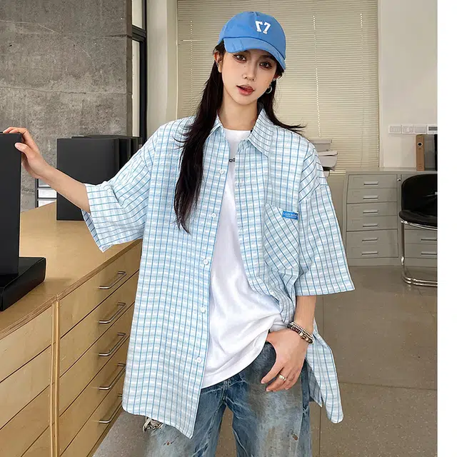 水中花 薄款时尚百搭简约潮流宽松短袖衬衫 女款