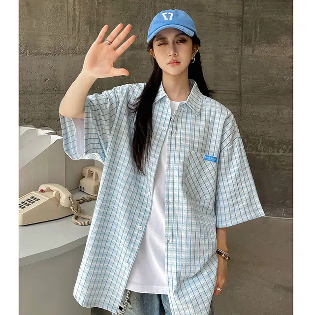 水中花 薄款时尚百搭简约潮流宽松短袖衬衫 女款