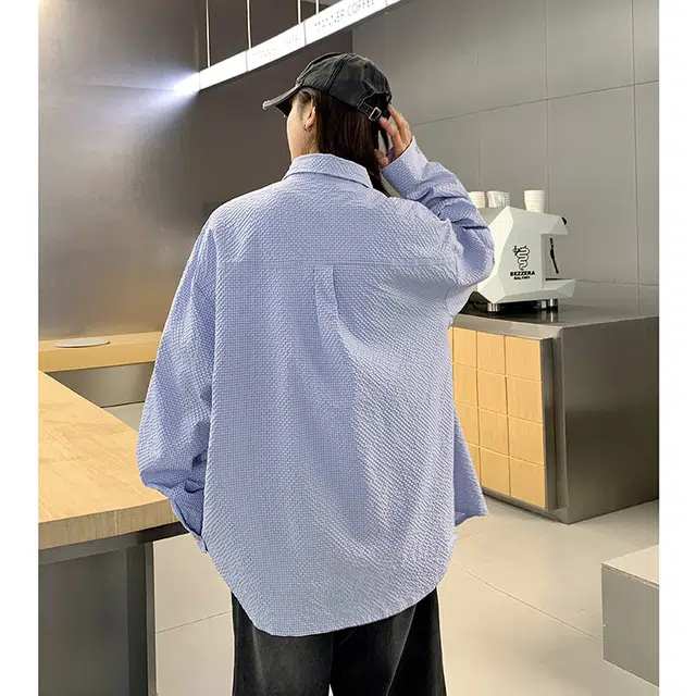 水中花 户外透气镂空夏季薄款翻领小众设计感纯色上衣宽松休闲百搭慵懒风长袖衬衫 女款