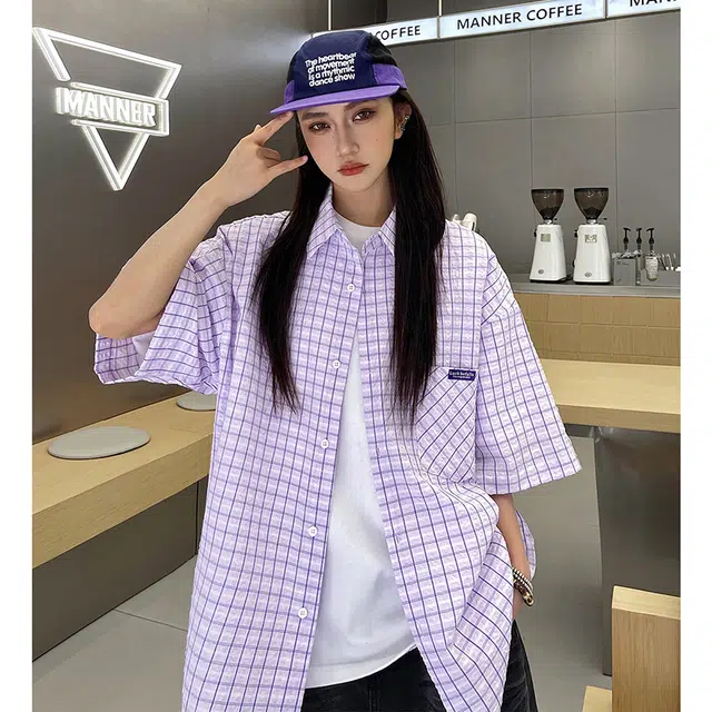 水中花 薄款时尚百搭简约潮流宽松短袖衬衫 女款
