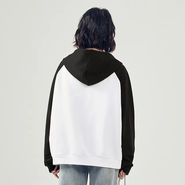 棉致 跳舞喵喵涂鸦百搭时尚休闲简约潮流个性美式撞色插肩宽松弹力柔软舒适拉链开衫连帽外套卫衣 男女同款