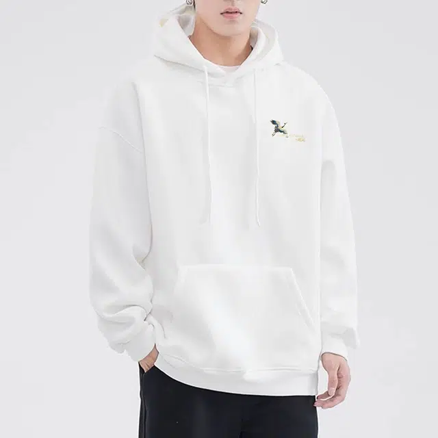棉致 仙鹤简约基础无性别主义美式街头重磅加绒弹力柔软舒适抗皱挺括休闲透气套头连帽卫衣 男女同款