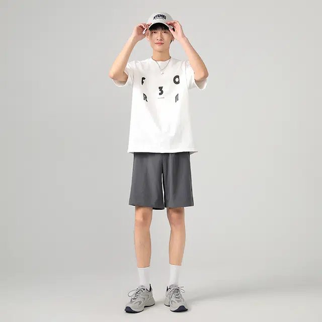 棉致 纯色冰丝简约基础宽松直筒透气户外速干沙滩篮球运动五分裤休闲短裤 男女同款