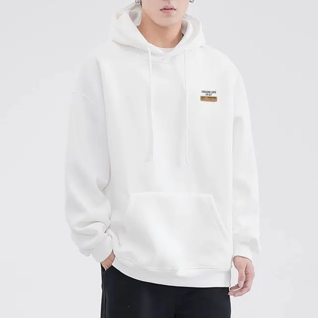 棉致 牛皮标签简约基础无性别主义美式街头重磅加绒弹力柔软舒适抗皱挺括休闲透气套头连帽卫衣 男女同款