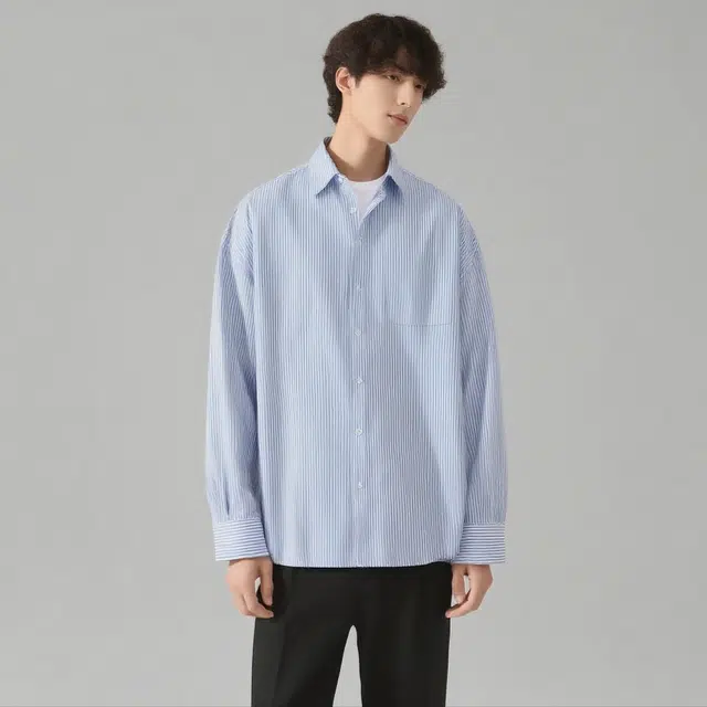 棉致 美式条纹简约通勤基础百搭外搭抗皱系扣宽松户外休闲舒适长袖衬衫 男女同款