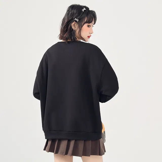 棉致 韩系小众设计线条猫咪潮宽松慵懒卫衣 女