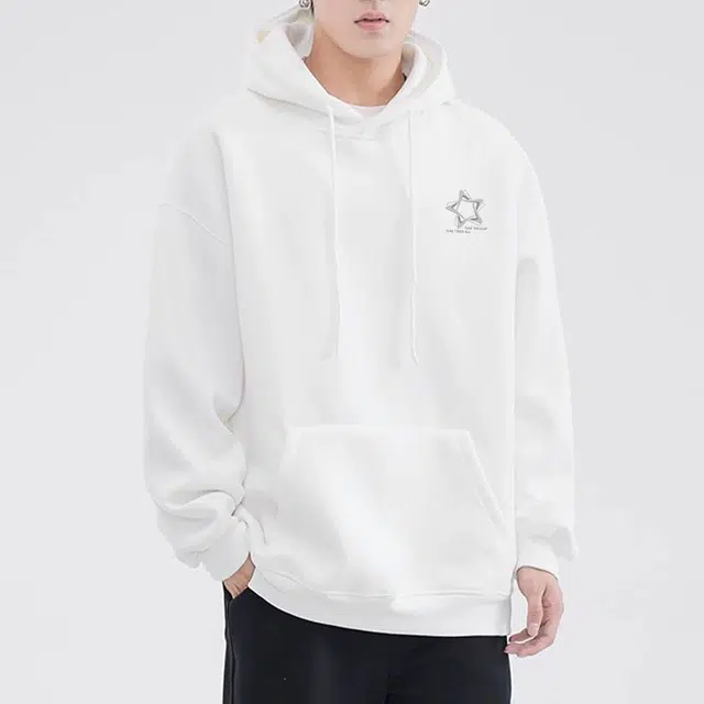 棉致 星星简约基础无性别主义美式街头重磅加绒弹力柔软舒适抗皱挺括休闲透气套头连帽卫衣 男女同款