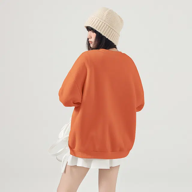 棉致 纸盒星月猫简约纯色羊羔绒加绒加厚无性别主义美式舒适细腻宽松落肩保暖休闲圆领长袖卫衣 男女同款