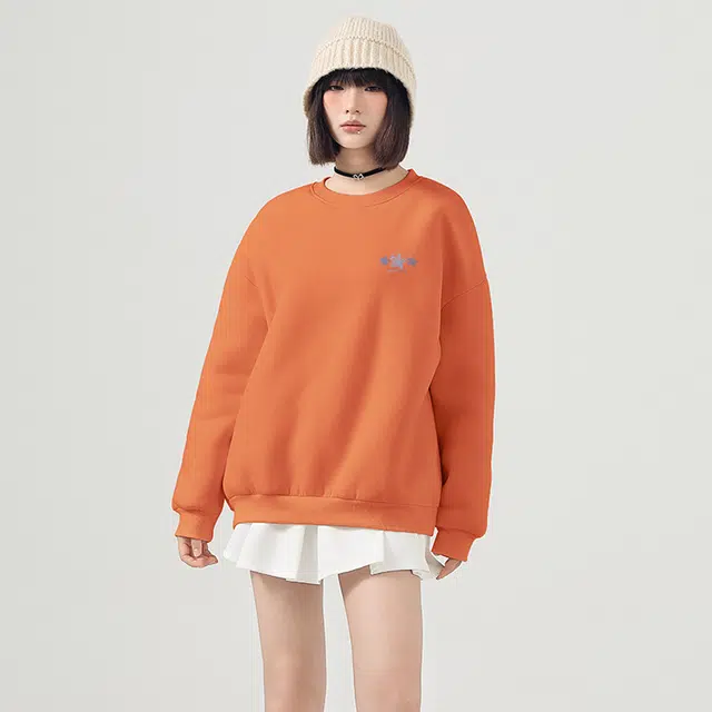 棉致 幸运蓝星简约纯色羊羔绒加绒加厚无性别主义美式舒适细腻宽松落肩保暖休闲圆领长袖卫衣 男女同款