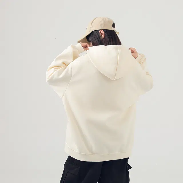 棉致 拼色字母简约纯色牛奶丝抗皱无性别主义美式街头时尚舒适宽松休闲拉链开衫连帽卫衣 男女同款