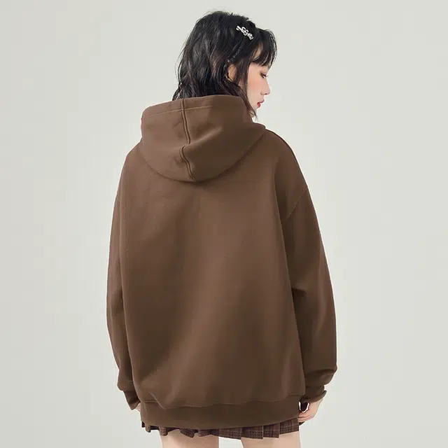 棉致 猫咪简约设计感无性别主义美式加绒加厚百搭通勤休闲宽松柔软舒适套头连帽卫衣 男女同款