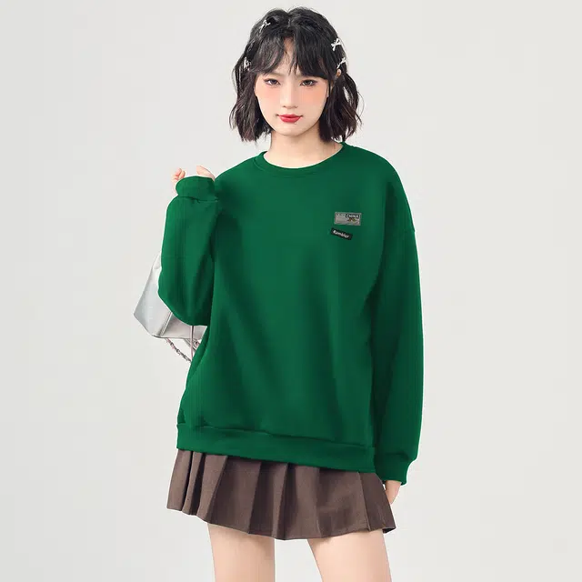 棉致 标签简约加绒加厚舒适细腻宽松落肩保暖圆领长袖卫衣 男女同款