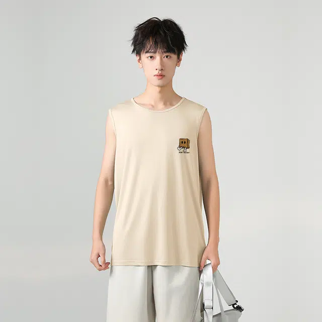 棉致 卡通简约纯色冰丝凉感爽滑网眼透气无性别主义坎肩无袖背心 男女同款