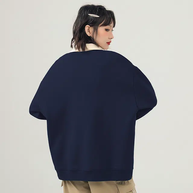 棉致 百搭闪亮星心涂鸦翻领撞色学院风柔软舒适宽松卫衣 女款