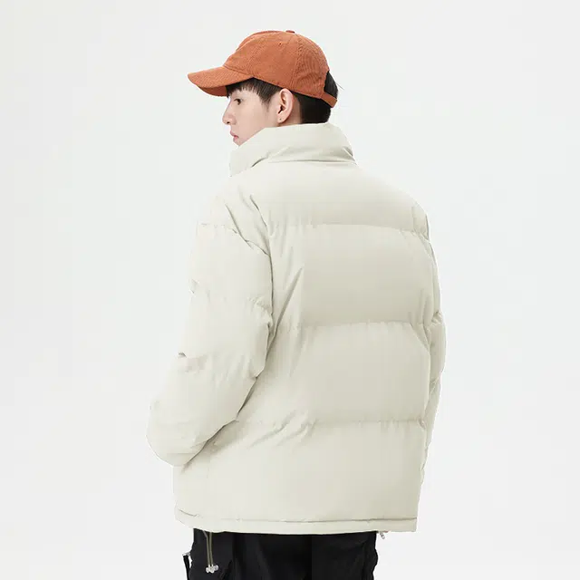 棉致 标签字母简约纯色无性别主义亲肤舒适时尚潮流基础宽松休闲拉链开衫御寒保暖立领面包棉服 男女同款