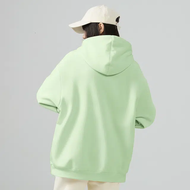 棉致 韩系简约为你跳动爱心宽松加绒舒适连帽重磅纯色百搭潮牌休闲落肩长袖卫衣 男女同款