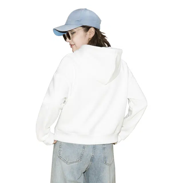 棉致 美式字母涂鸦卡通可爱百搭潮流创意简约舒适落肩连帽短款长袖卫衣 女款