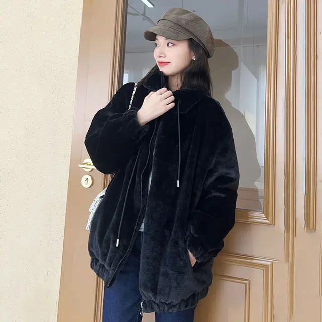 棉致 简约纯色宽松加绒加厚内里绗棉毛绒舒适保暖夹克外套 男女同款