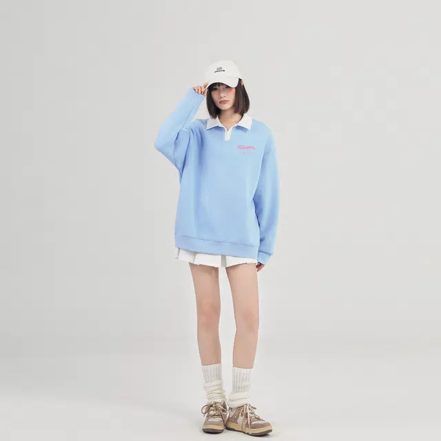 棉致 潮流百搭闪亮流星涂鸦翻领撞色学院风柔软舒适亲肤宽松落肩长袖卫衣 女款