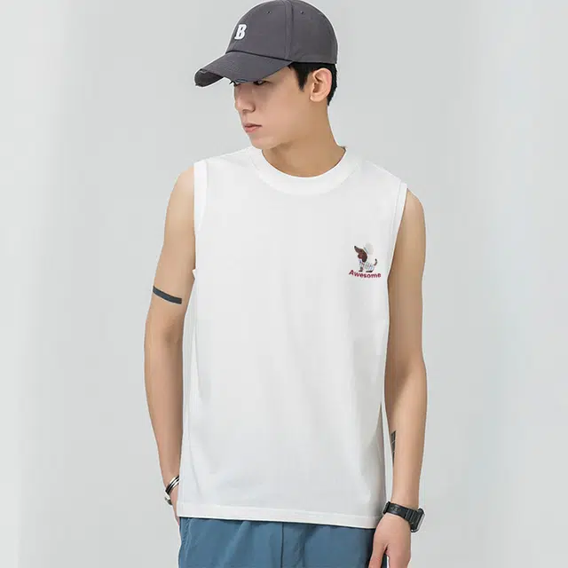 棉致 小狗厨师纯色纯棉简约柔软细腻吸汗透气亲肤舒适无性别主义通勤百搭篮球运动休闲背心 男女同款