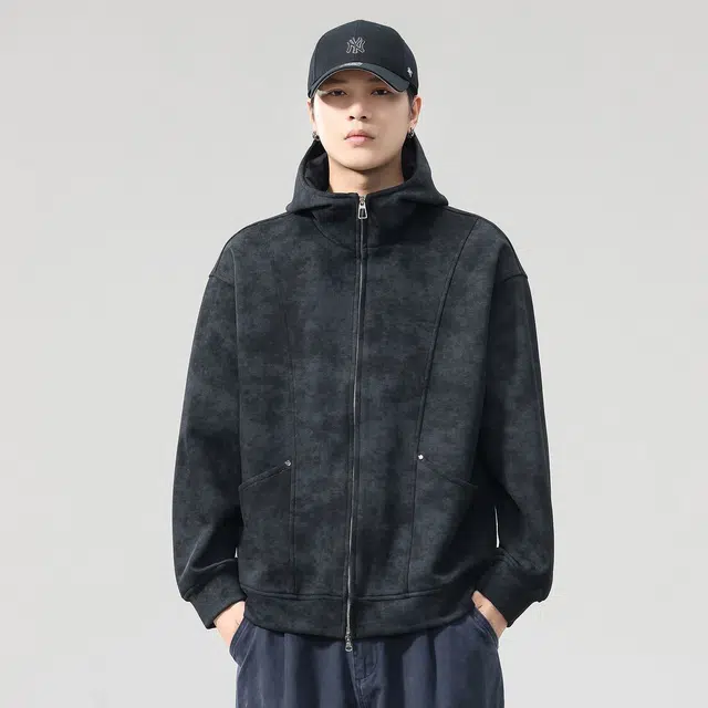 棉致 美式复古连帽拉链开衫时尚百搭迷彩防风舒适高级外套通勤休闲宽松夹克 男女同款