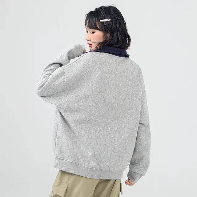 棉致 潮流百搭美式字母涂鸦翻领撞色学院风柔软舒适亲肤宽松落肩长袖卫衣 女款