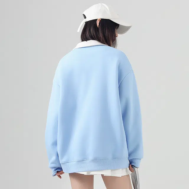 棉致 潮流百搭闪亮流星涂鸦翻领撞色学院风柔软舒适亲肤宽松落肩长袖卫衣 女款