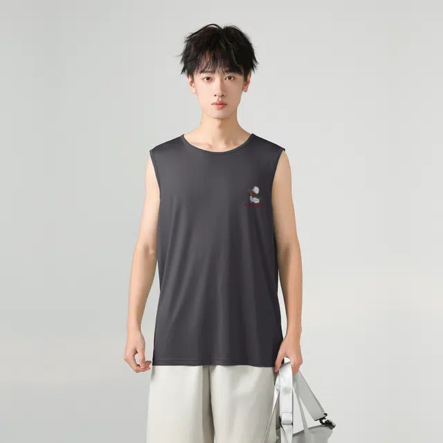 棉致 小狗厨师简约纯色冰丝凉感爽滑网眼透气无性别主义坎肩无袖背心 男女同款