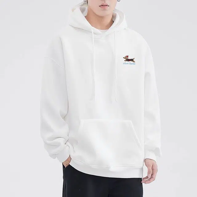 棉致 奔跑腊肠狗简约基础无性别主义美式街头重磅加绒弹力柔软舒适抗皱挺括休闲透气套头连帽卫衣 男女同款