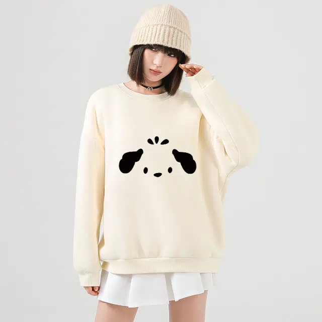 棉致 可爱小狗涂鸦百搭创意时尚简约羊羔绒加绒加厚柔软细腻保暖舒适休闲日常圆领长袖卫衣 男女同款