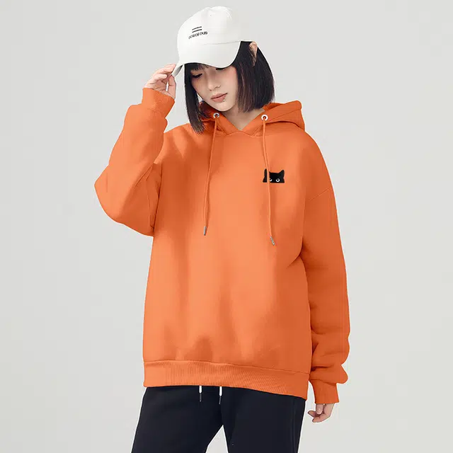 棉致 躲藏猫加绒加厚时尚基础无性别主义连帽外套宽松小众舒适简约落肩长袖卫衣 男女同款