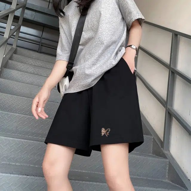 棉致 潮流个性蝴蝶郁金香系带弹性舒适吸湿透气纯棉轻薄宽松基础通勤五分休闲短裤 女款
