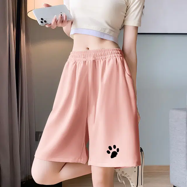 棉致 煤球猫猫简约纯色系带弹性舒适吸湿透气纯棉宽松基础通勤时尚五分休闲短裤 男女同款