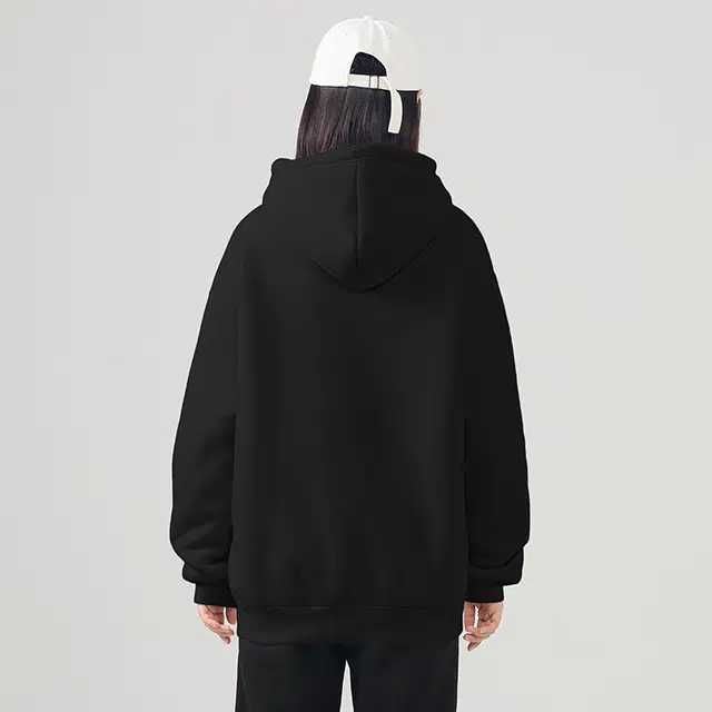 棉致 美式设计感英文字母蝴蝶加绒加厚款连帽宽松小众舒适简约长袖卫衣 女款