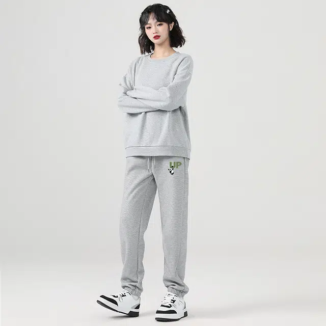 棉致 港风可爱动物小狗印花加绒加厚小个子宽松垂感束脚长裤休闲裤 女款