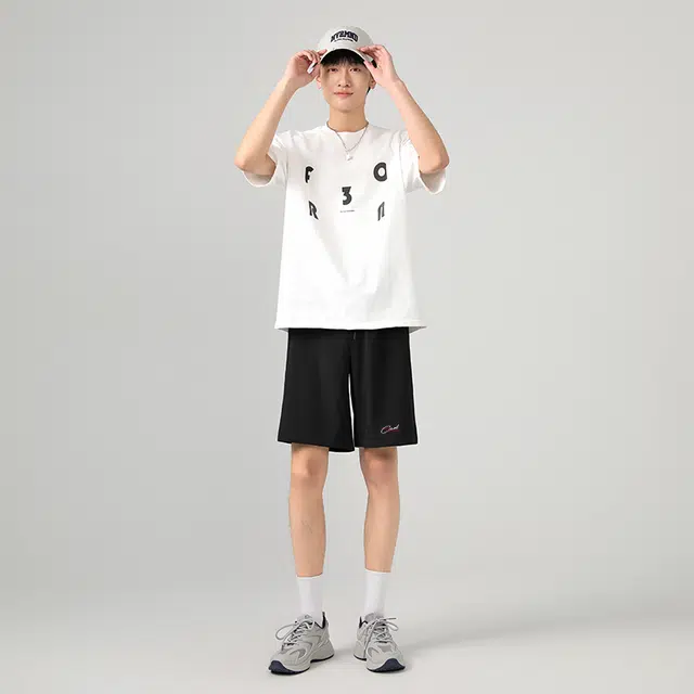 棉致 纯色潮酷字母时尚基础宽松直筒透气户外速干沙滩篮球运动五分休闲短裤 男女同款