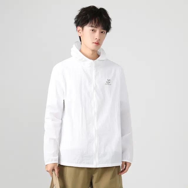 棉致 绿竹印花冰丝速干轻盈弹力凉感透气连帽防晒服 男女同款
