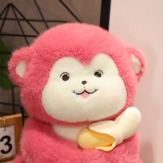 皮皮豆 吃香蕉的粉色小猴子 玩偶 毛绒公仔