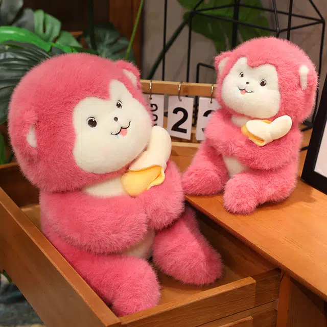 皮皮豆 吃香蕉的粉色小猴子 玩偶 毛绒公仔