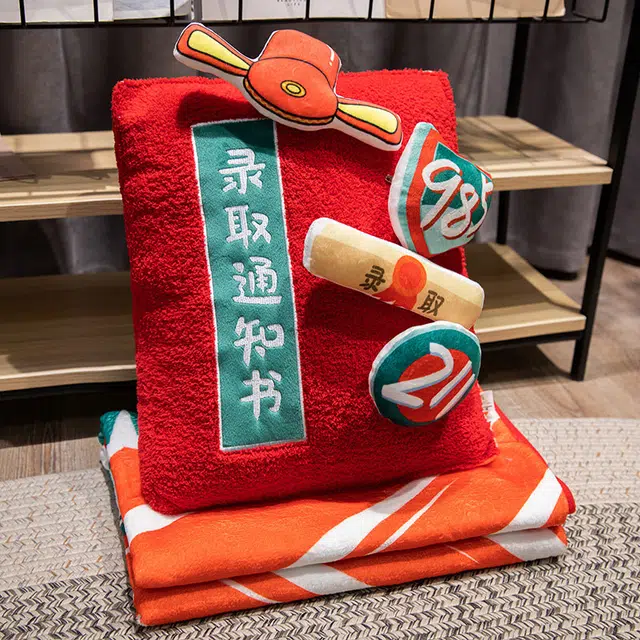 皮皮豆 逢考必过毯 简约美观抱枕 创意设计舒适柔软靠枕 玩偶周边