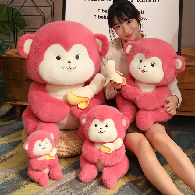皮皮豆 吃香蕉的粉色小猴子 玩偶 毛绒公仔